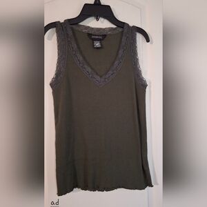 Women’s George Black Cotton Ribbed Lace-Detail Tank Sz M Boho Westeen Summer